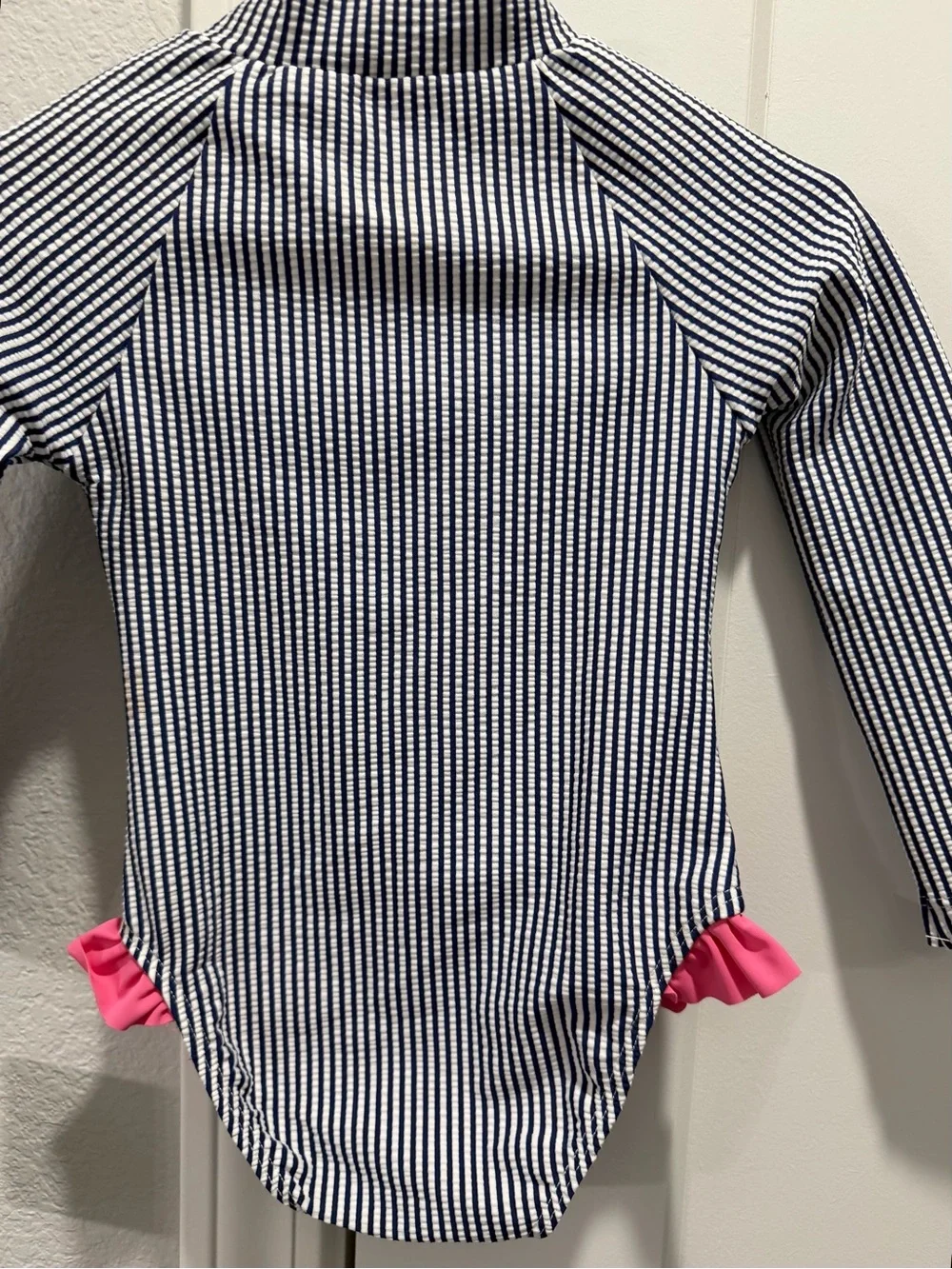 Little Me Navy White Stripe One-Piece UPF 50+ Swimsuit Pink Accents 24 Month